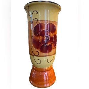 Ambiance Collection 9 Inch Pottery Vase Yellow Orange Flowers